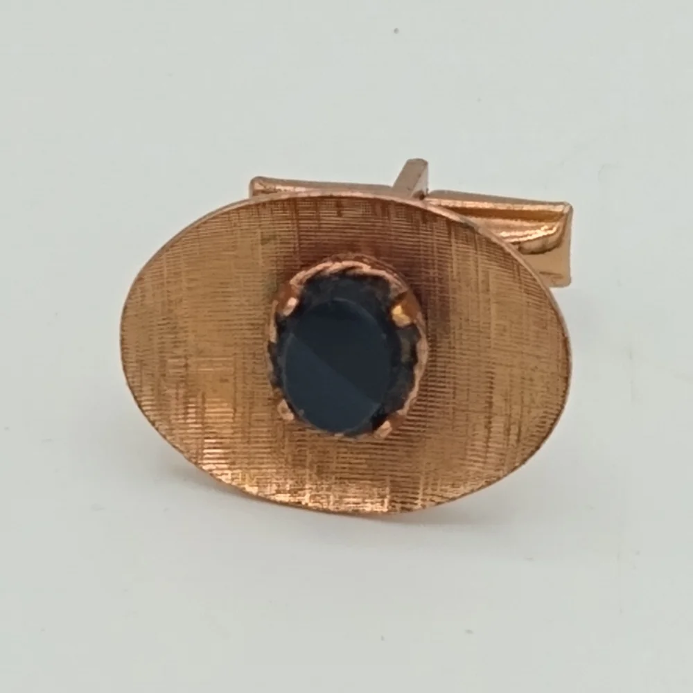 Onyx Center Copper Plated Cufflinks Midcentury Vintage